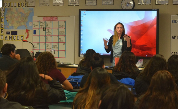 Speaking at San Diego High School